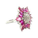 Amazing Flower Shape Ring with Beautiful Pink and White Stones